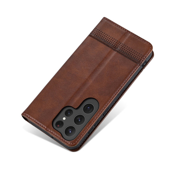 For Samsung Galaxy S25 Ultra 5G AZNS Magnetic Calf Texture Flip Leather Phone Case(Dark Brown)