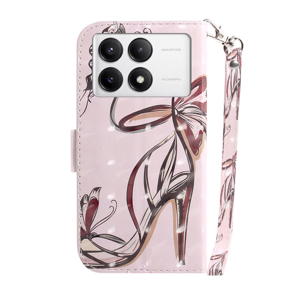 For Xiaomi Redmi K70 Pro / K70 3D Colored Flip Leather Phone Case(Butterfly High-heeled)