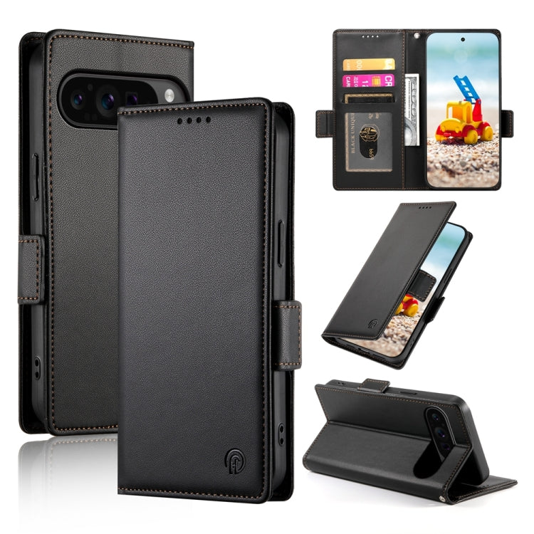 For Google Pixel 9 Pro Side Buckle Magnetic Frosted Leather Phone Case(Black) - Google Cases by PMC TechLife | Online Shopping South Africa | PMC TechLife | Buy Now Pay Later Mobicred