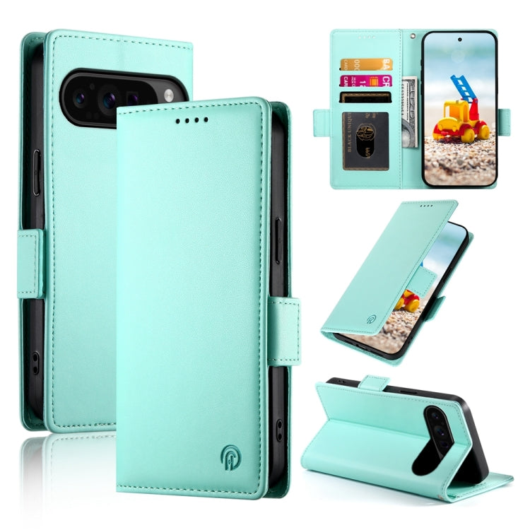For Google Pixel 9 Pro Side Buckle Magnetic Frosted Leather Phone Case(Mint Green) - Google Cases by PMC TechLife | Online Shopping South Africa | PMC TechLife | Buy Now Pay Later Mobicred