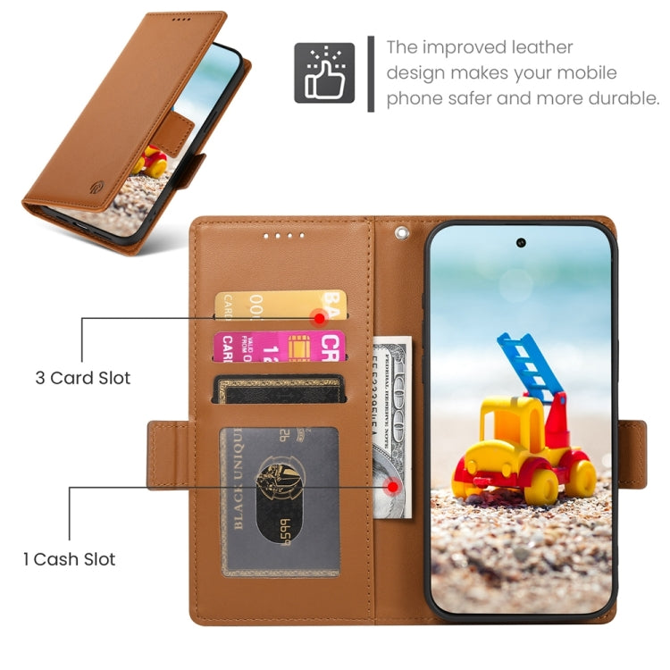 For Google Pixel 9 Pro Side Buckle Magnetic Frosted Leather Phone Case(Brown) - Google Cases by PMC TechLife | Online Shopping South Africa | PMC TechLife | Buy Now Pay Later Mobicred