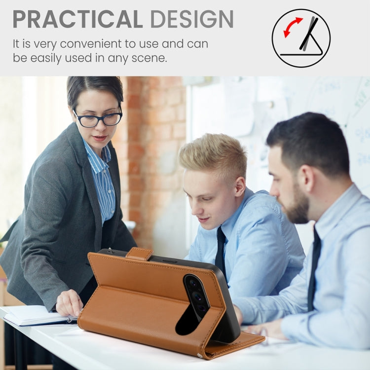 For Google Pixel 9 Pro Side Buckle Magnetic Frosted Leather Phone Case(Brown) - Google Cases by PMC TechLife | Online Shopping South Africa | PMC TechLife | Buy Now Pay Later Mobicred