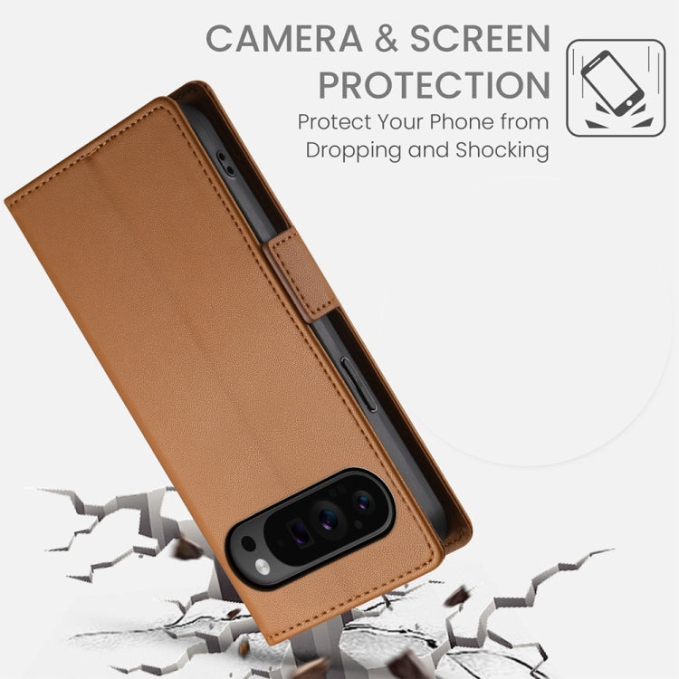 For Google Pixel 9 Pro Side Buckle Magnetic Frosted Leather Phone Case(Brown) - Google Cases by PMC TechLife | Online Shopping South Africa | PMC TechLife | Buy Now Pay Later Mobicred
