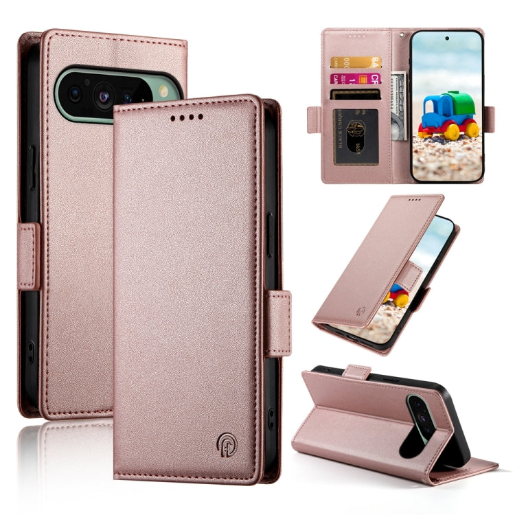 For Google Pixel 9 Side Buckle Magnetic Frosted Leather Phone Case(Rose Gold) - Google Cases by PMC TechLife | Online Shopping South Africa | PMC TechLife | Buy Now Pay Later Mobicred