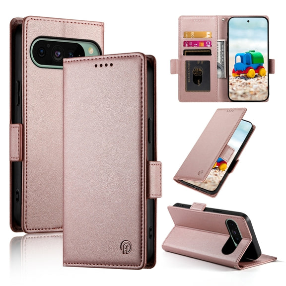For Google Pixel 9 Side Buckle Magnetic Frosted Leather Phone Case(Rose Gold)
