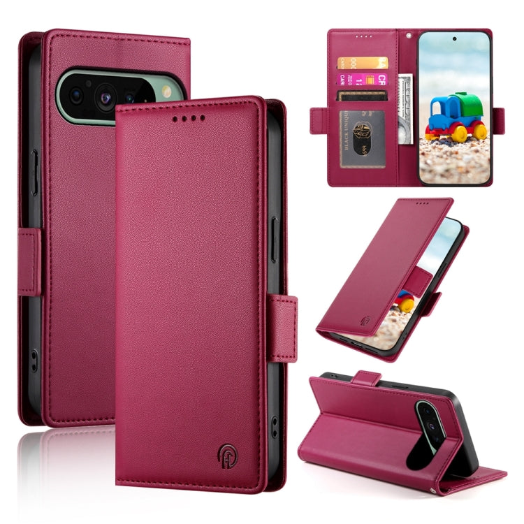 For Google Pixel 9 Side Buckle Magnetic Frosted Leather Phone Case(Wine Red) - Google Cases by PMC TechLife | Online Shopping South Africa | PMC TechLife | Buy Now Pay Later Mobicred