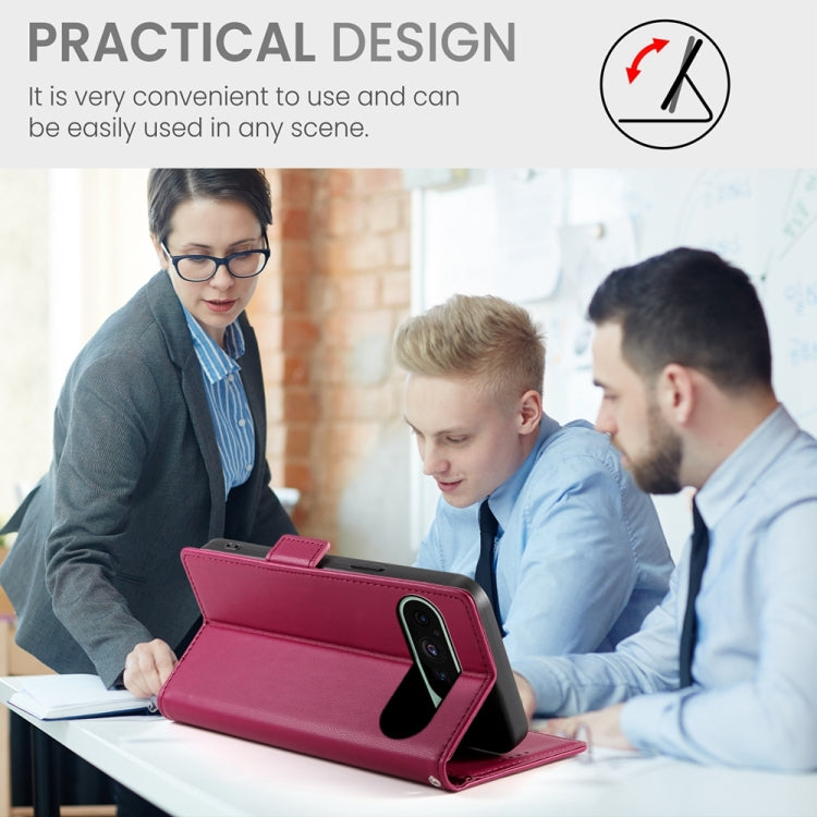 For Google Pixel 9 Side Buckle Magnetic Frosted Leather Phone Case(Wine Red) - Google Cases by PMC TechLife | Online Shopping South Africa | PMC TechLife | Buy Now Pay Later Mobicred