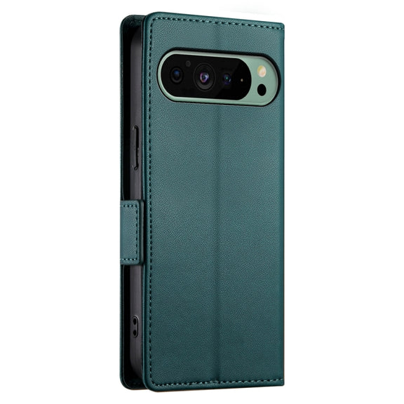 For Google Pixel 9 Side Buckle Magnetic Frosted Leather Phone Case(Dark Green)
