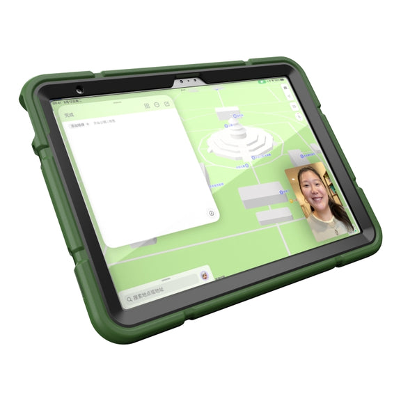 For iPad Air 11 2025 / 2024 Armor Holder Silicone Hybrid PC Tablet Case(Army Green Black)