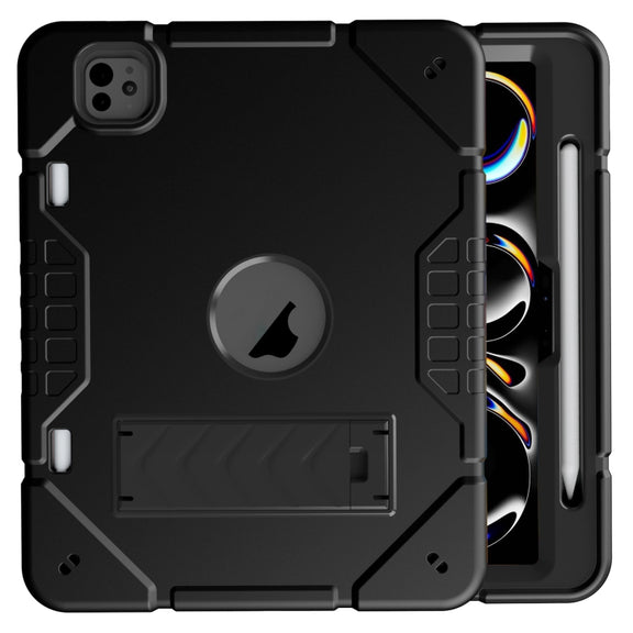 For iPad Pro 11 2024 Armor Holder Silicone Hybrid PC Tablet Case(Black)