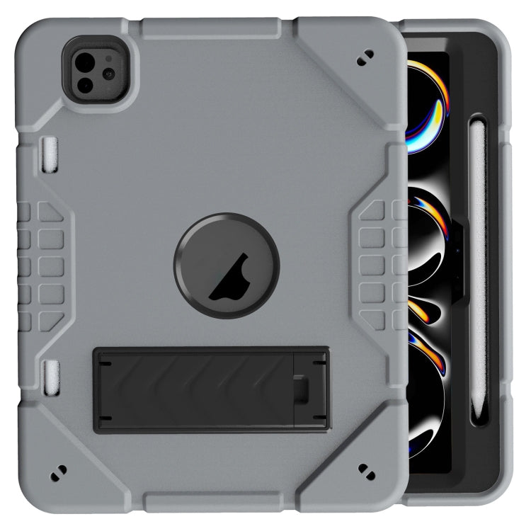 For iPad Pro 11 2024 Armor Holder Silicone Hybrid PC Tablet Case(Grey Black) - free shipping - PMC TechLife - Order now!