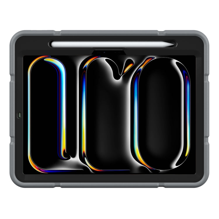 For iPad Pro 11 2024 Armor Holder Silicone Hybrid PC Tablet Case(Grey Black) - free shipping - PMC TechLife - Order now!