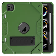 For iPad Pro 11 2024 Armor Holder Silicone Hybrid PC Tablet Case(Army Green Black)