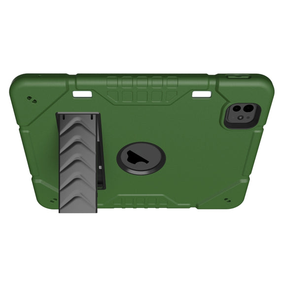 For iPad Pro 11 2024 Armor Holder Silicone Hybrid PC Tablet Case(Army Green Black)