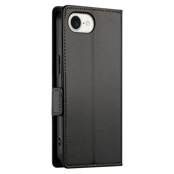 For iPhone 16e Side Buckle Magnetic Frosted Leather Phone Case(Black)