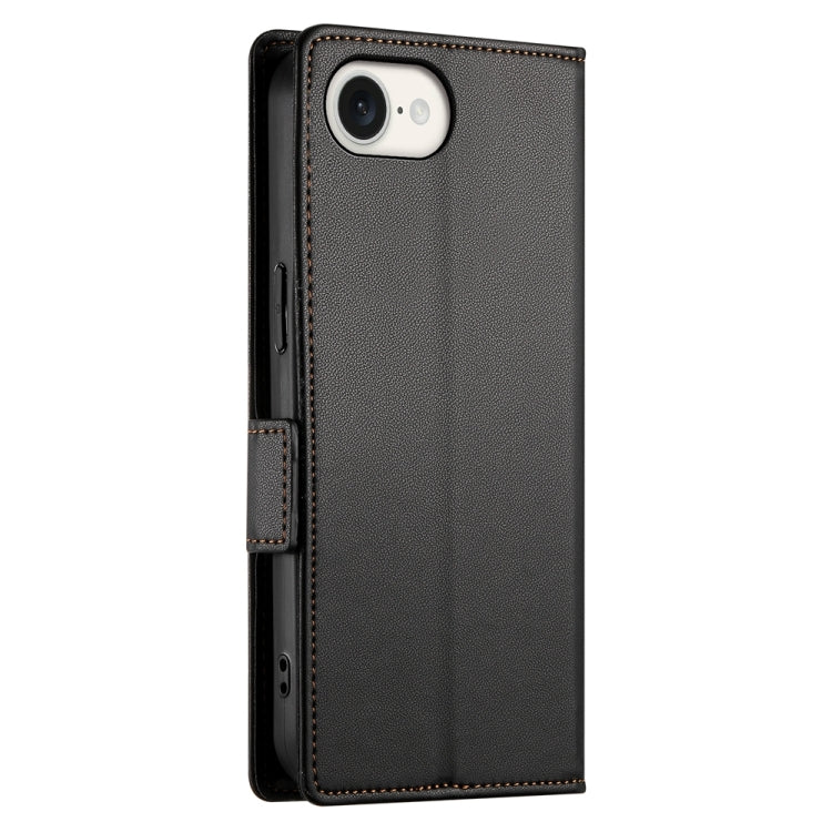 For iPhone 16e Side Buckle Magnetic Frosted Leather Phone Case(Black)