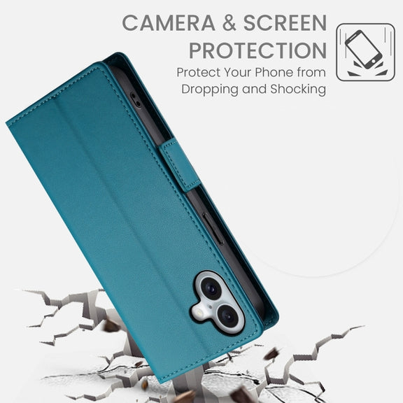 For iPhone 16 Plus Side Buckle Magnetic Frosted Leather Phone Case(Blue)