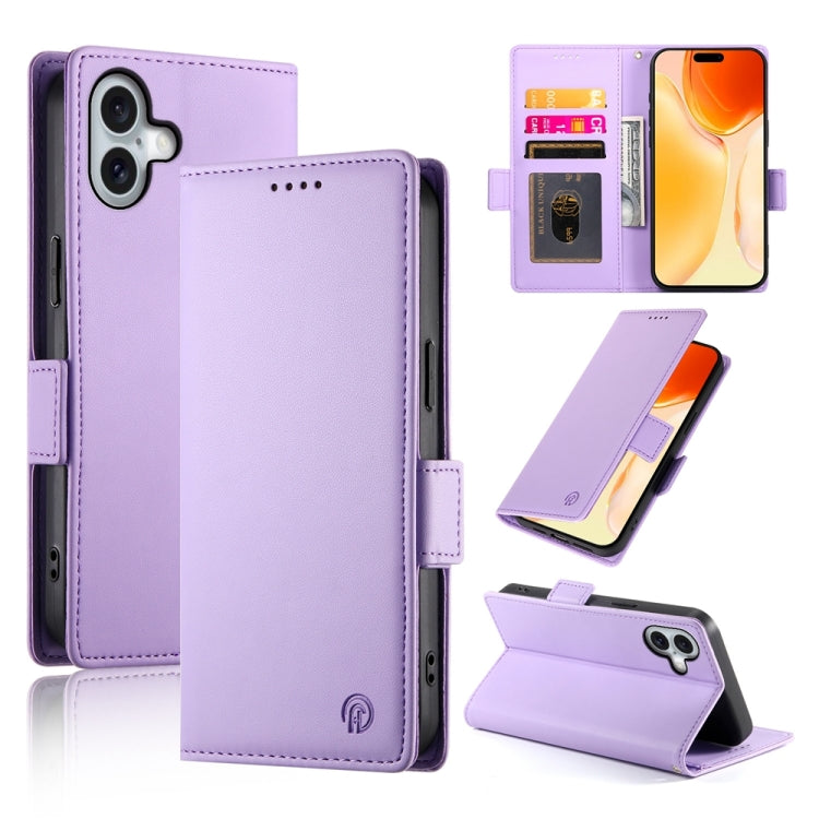For iPhone 16 Plus Side Buckle Magnetic Frosted Leather Phone Case(Purple) - iPhone 16 Plus Cases by PMC TechLife | Online Shopping South Africa | PMC TechLife | Buy Now Pay Later Mobicred