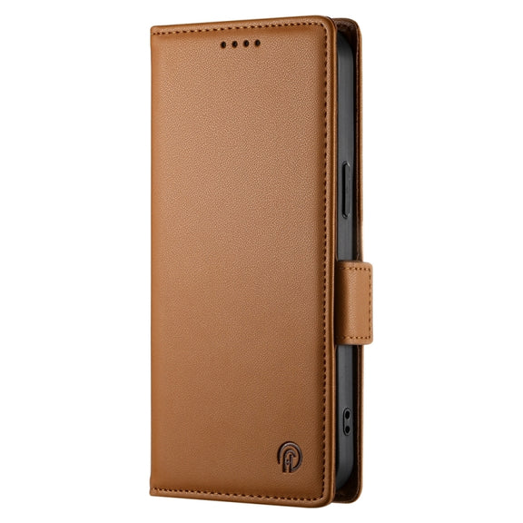 For iPhone 16 Plus Side Buckle Magnetic Frosted Leather Phone Case(Brown)