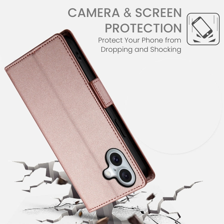 For iPhone 16 Side Buckle Magnetic Frosted Leather Phone Case(Rose Gold) - iPhone 16 Cases by PMC TechLife | Online Shopping South Africa | PMC TechLife | Buy Now Pay Later Mobicred