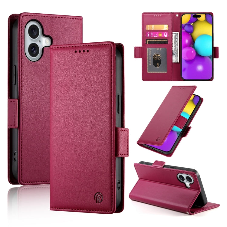 For iPhone 16 Side Buckle Magnetic Frosted Leather Phone Case(Wine Red) - free shipping - PMC TechLife - Order now!