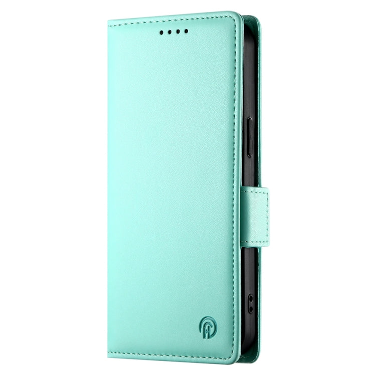 For iPhone 16 Side Buckle Magnetic Frosted Leather Phone Case(Mint Green)