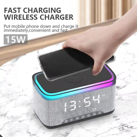 AEC S300 Portable 10W Power Multifunction Bluetooth Speaker Alarm Clock Wireless Charger(Black)