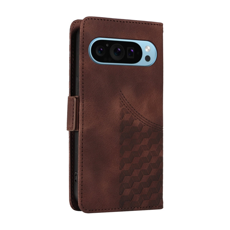 For Google Pixel 9 / 9 Pro Embossed Rhombus Starry Leather Phone Case(Brown) - Google Cases by PMC TechLife | Online Shopping South Africa | PMC TechLife | Buy Now Pay Later Mobicred