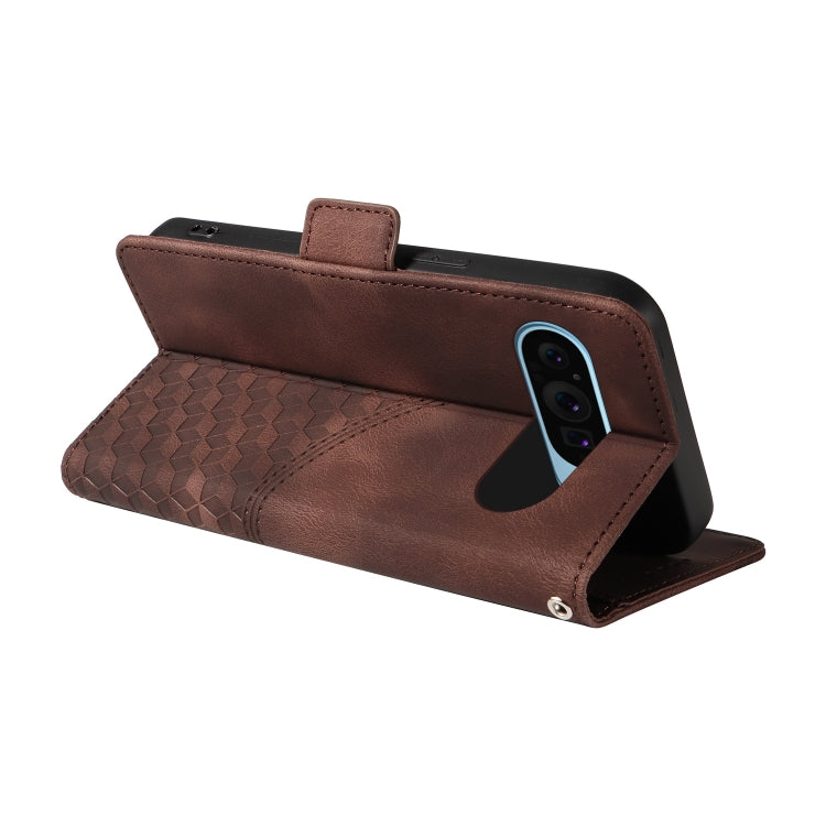For Google Pixel 9 / 9 Pro Embossed Rhombus Starry Leather Phone Case(Brown) - Google Cases by PMC TechLife | Online Shopping South Africa | PMC TechLife | Buy Now Pay Later Mobicred