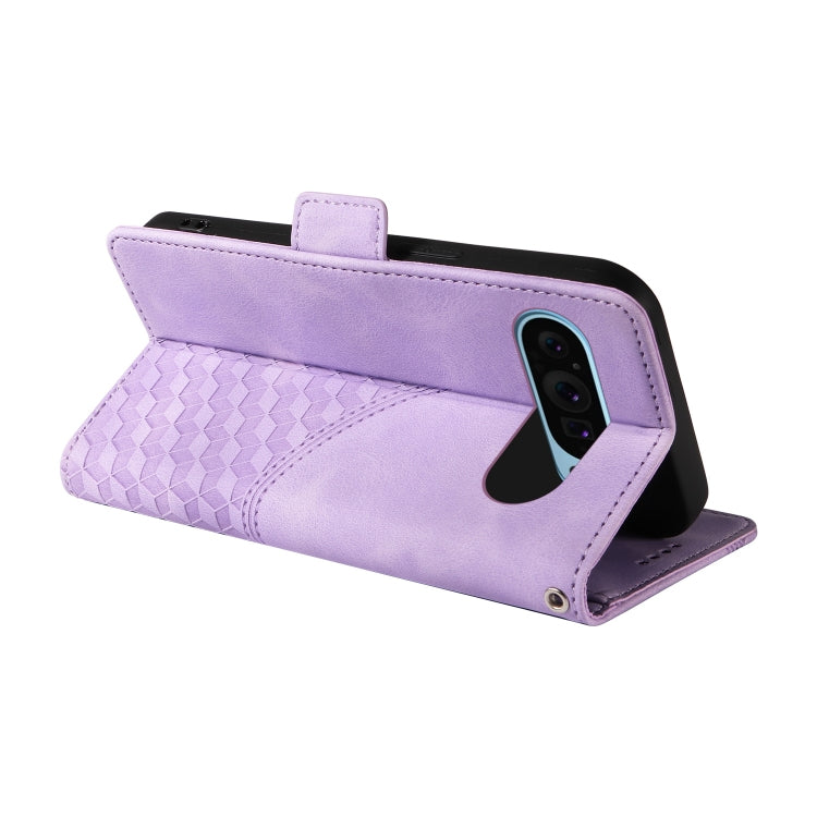 For Google Pixel 9 / 9 Pro Embossed Rhombus Starry Leather Phone Case(Purple) - Google Cases by PMC TechLife | Online Shopping South Africa | PMC TechLife | Buy Now Pay Later Mobicred