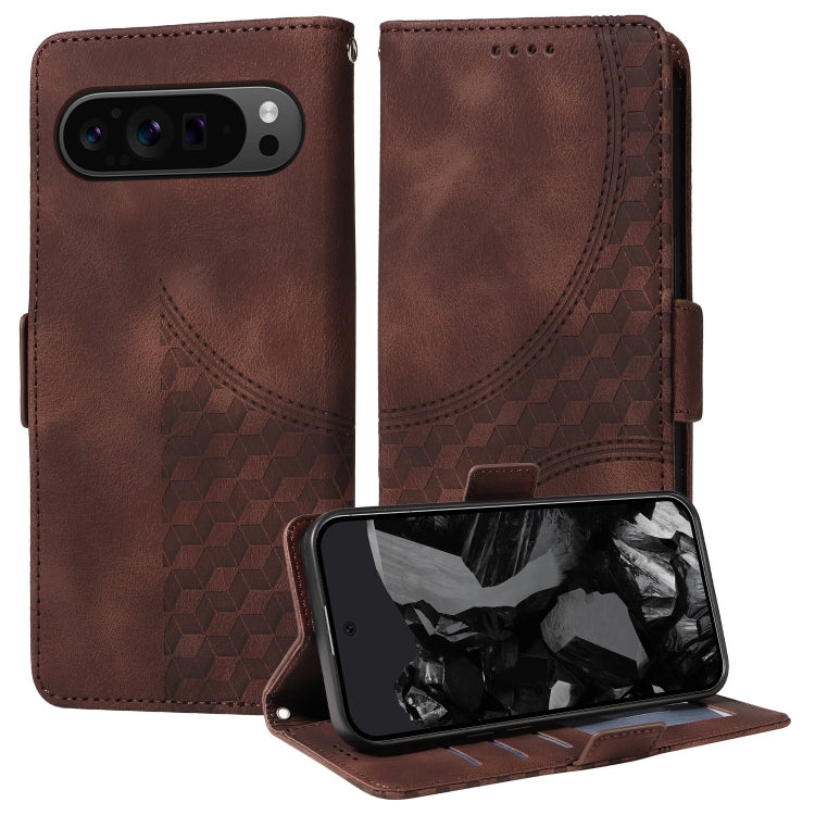 For Google Pixel 9 Pro XL Embossed Rhombus Starry Leather Phone Case(Brown) - Google Cases by PMC TechLife | Online Shopping South Africa | PMC TechLife | Buy Now Pay Later Mobicred