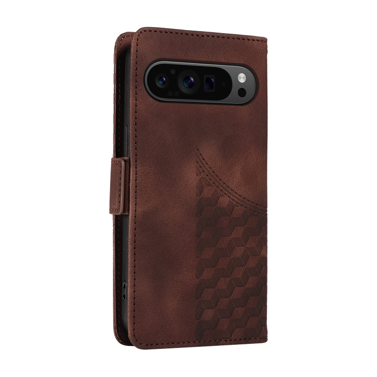For Google Pixel 9 Pro XL Embossed Rhombus Starry Leather Phone Case(Brown) - Google Cases by PMC TechLife | Online Shopping South Africa | PMC TechLife | Buy Now Pay Later Mobicred