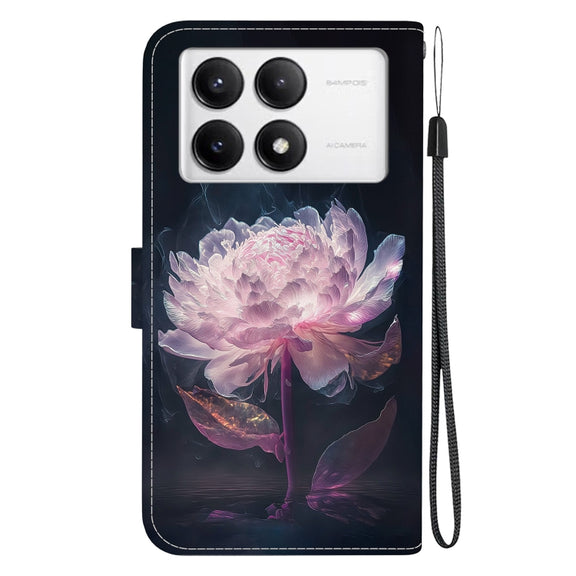 For Xiaomi Redmi K70 Pro / K70 Crystal Texture Colored Drawing Leather Phone Case(Purple Peony)