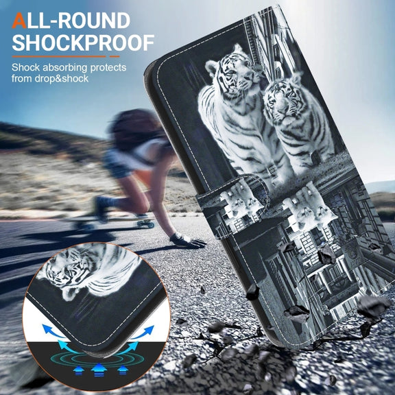 For Xiaomi Redmi K70 Pro / K70 Crystal Texture Colored Drawing Leather Phone Case(Cat Tiger Reflection)