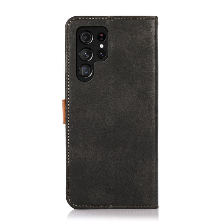 For Samsung Galaxy S25 Ultra 5G KHAZNEH Dual-color Cowhide Texture Flip Leather Phone Case(Black)