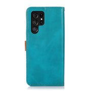 For Samsung Galaxy S25 Ultra 5G KHAZNEH Dual-color Cowhide Texture Flip Leather Phone Case(Blue)