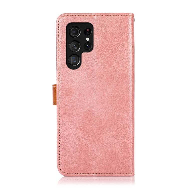 For Samsung Galaxy S25 Ultra 5G KHAZNEH Dual-color Cowhide Texture Flip Leather Phone Case(Rose Gold)