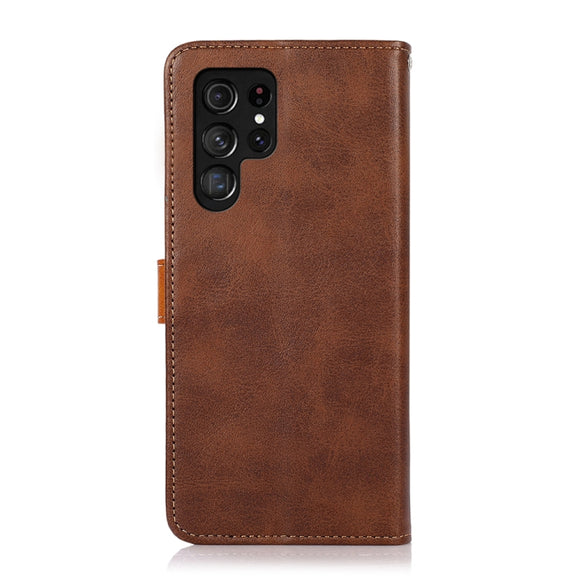 For Samsung Galaxy S25 Ultra 5G KHAZNEH Dual-color Cowhide Texture Flip Leather Phone Case(Brown)