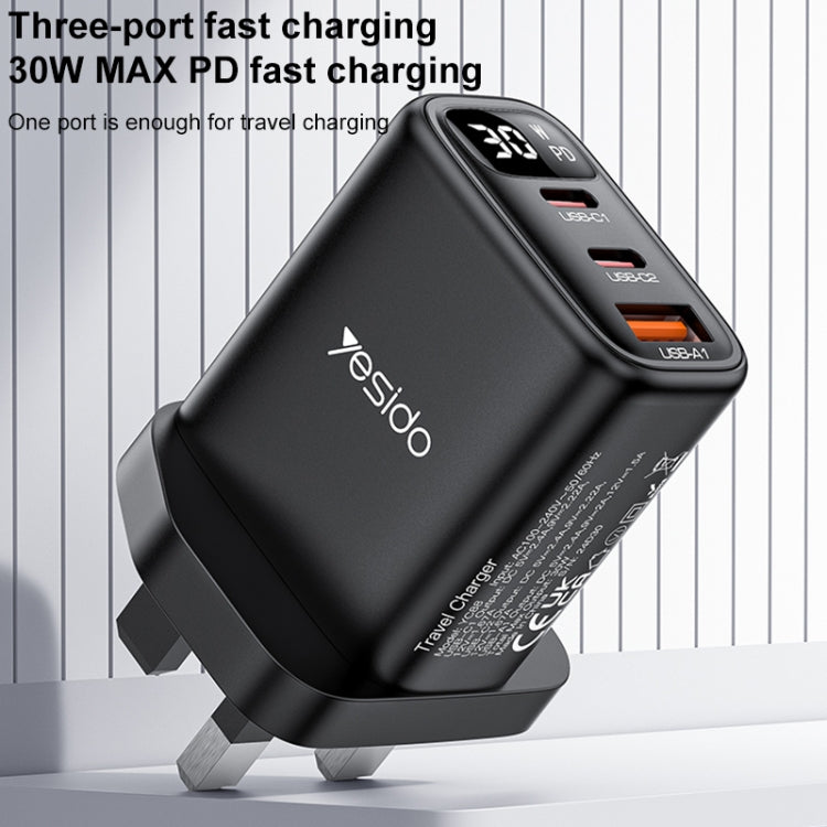 Yesido YC88 30W USB + Dual USB-C / Type-C Digital Display Charger, Specification:UK Plug(Black) - USB Charger by Yesido | Online Shopping South Africa | PMC TechLife | Buy Now Pay Later Mobicred