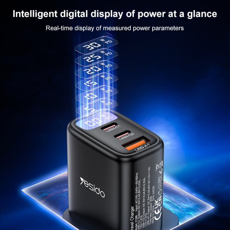 Yesido YC88 30W USB + Dual USB-C / Type-C Digital Display Charger, Specification:UK Plug(Black) - USB Charger by Yesido | Online Shopping South Africa | PMC TechLife | Buy Now Pay Later Mobicred