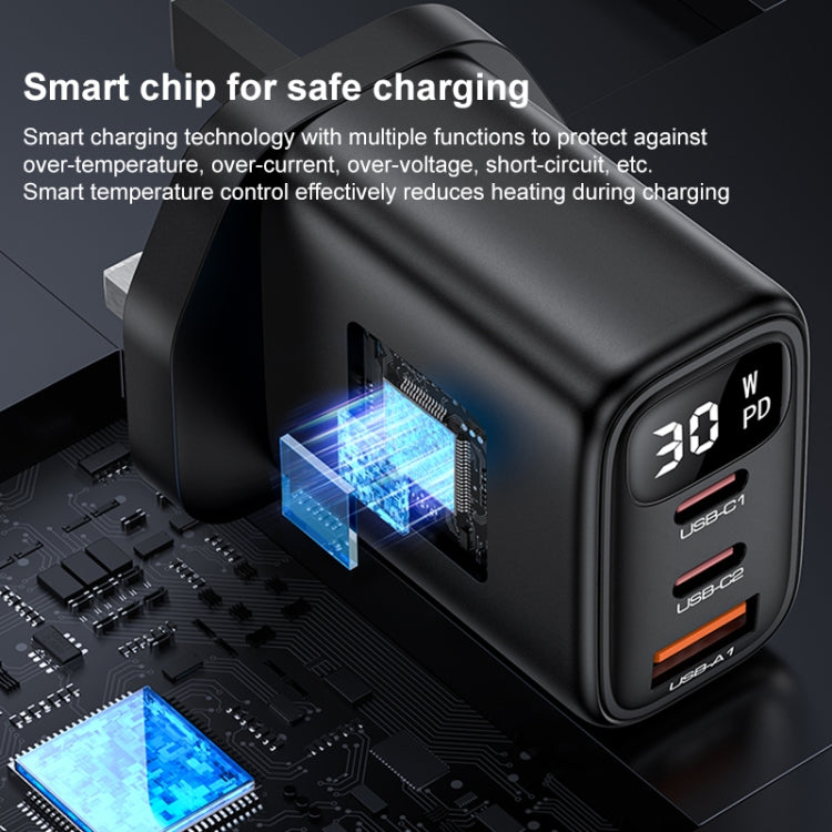 Yesido YC88 30W USB + Dual USB-C / Type-C Digital Display Charger, Specification:UK Plug(Black) - USB Charger by Yesido | Online Shopping South Africa | PMC TechLife | Buy Now Pay Later Mobicred