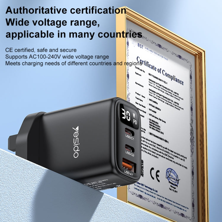 Yesido YC88 30W USB + Dual USB-C / Type-C Digital Display Charger, Specification:UK Plug(Black) - USB Charger by Yesido | Online Shopping South Africa | PMC TechLife | Buy Now Pay Later Mobicred