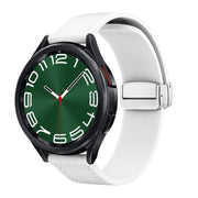 20mm Magnetic Silver Buckle Silicone Leather Watch Band(White)