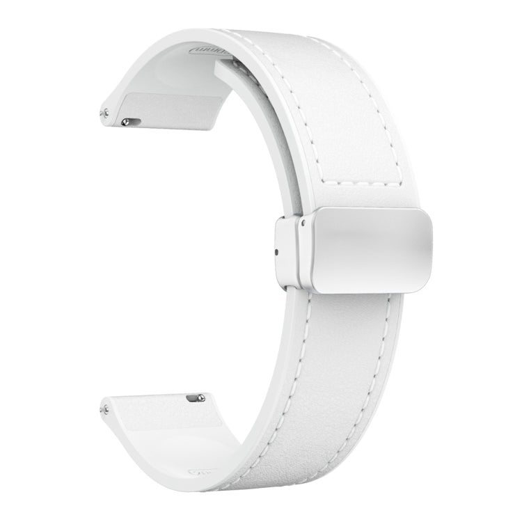 20mm Magnetic Silver Buckle Silicone Leather Watch Band(White)