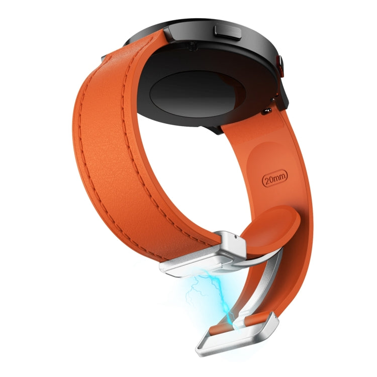 20mm Magnetic Silver Buckle Silicone Leather Watch Band(Orange)