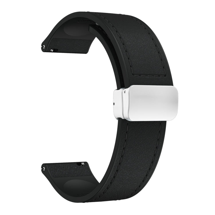 20mm Magnetic Silver Buckle Silicone Leather Watch Band(Black) - free shipping - PMC TechLife - Order now!