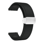 20mm Magnetic Silver Buckle Silicone Leather Watch Band(Black)