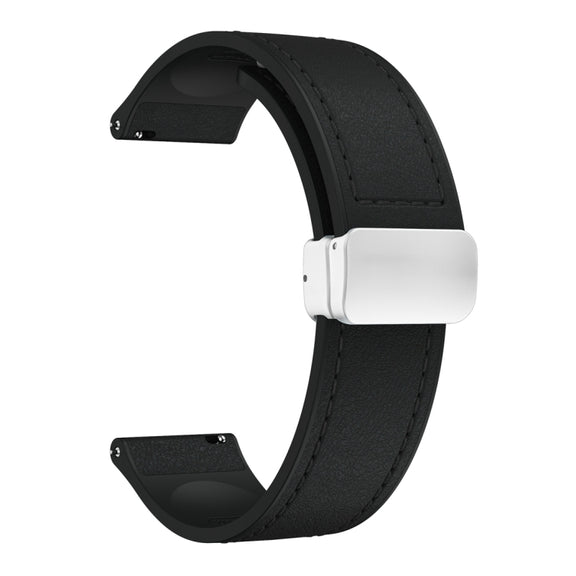 20mm Magnetic Silver Buckle Silicone Leather Watch Band(Black)