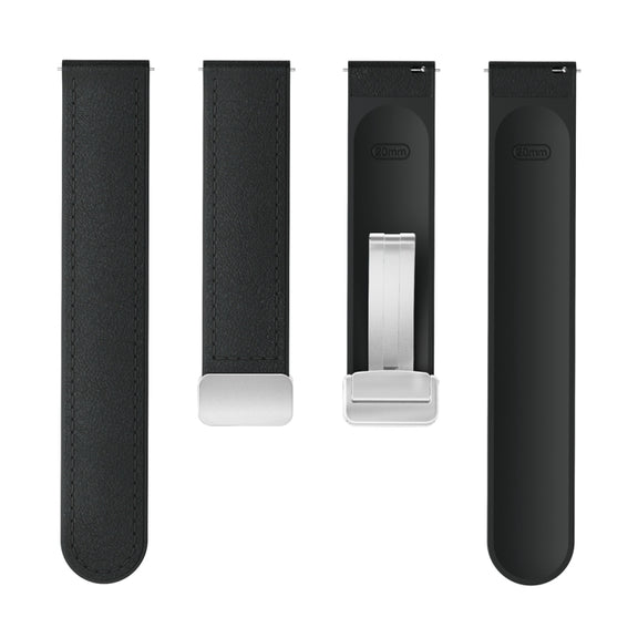 20mm Magnetic Silver Buckle Silicone Leather Watch Band(Black)