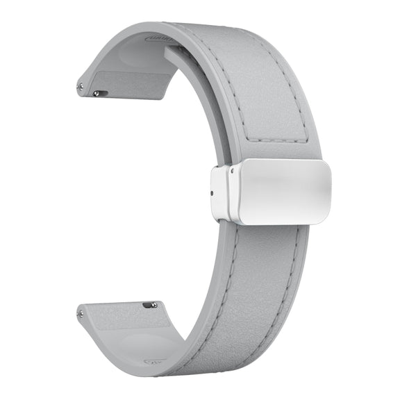 20mm Magnetic Silver Buckle Silicone Leather Watch Band(Grey)